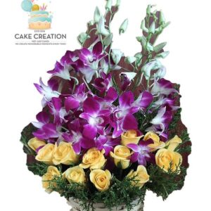 Purple Orchids & Yellow Rose Bouquet