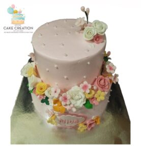 Floral Cream Tier Cake
